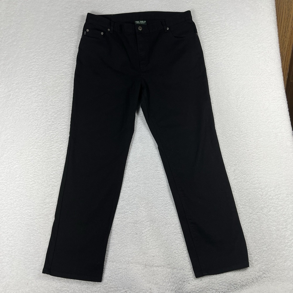 Lauren Jeans Co. Black Denim Jeans Straight 16 (35.5x30) Vintage EUC Wide Leg